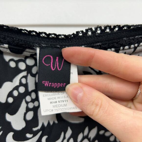 Vintage Y2K 2000s Wrapper Black White Lettuce Edge Lace Layered Skirt Medium - Picture 6 of 6